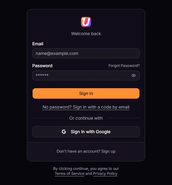 The Uptown Funk AI sign-in page