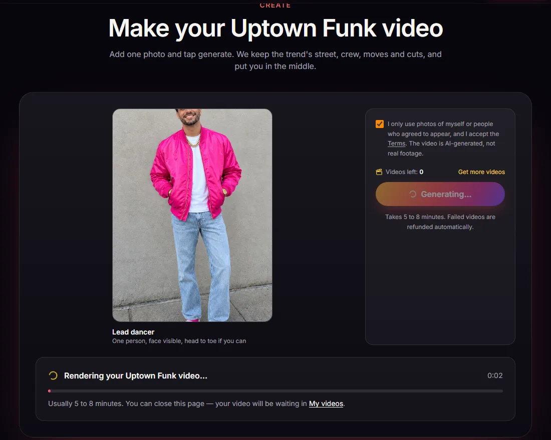 The generator while an Uptown Funk video is rendering